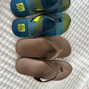 Reef Flip Flops Duo - Striped Blue and Solid Brown